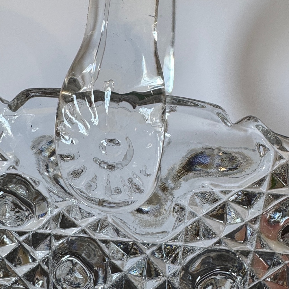 Vintage 1970s Le Smith Buttons And Daisies Crystal Cut Clear Basket - Picture 10 of 11